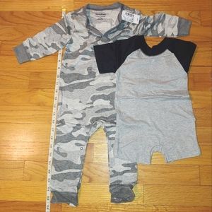Gray One Piece Set Short Sleeved & Long Sleeved Snaps Camo Baby Place Set